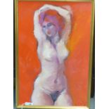 20th/21st.C. SCHOOL. STANDING NUDE, SIGNED INDISTINCTLY, OIL ON CANVAS. 91 x 61cms. TOGETHER WITH