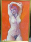 20th/21st.C. SCHOOL. STANDING NUDE, SIGNED INDISTINCTLY, OIL ON CANVAS. 91 x 61cms. TOGETHER WITH