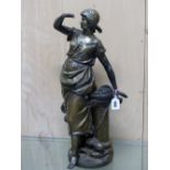 AFTER AUGUSTE MOREAU, A BRONZE FIGURE OF A FISDHERMAN'S WIFE STANDING BY A CAPSTAN LOOKING OUT TO