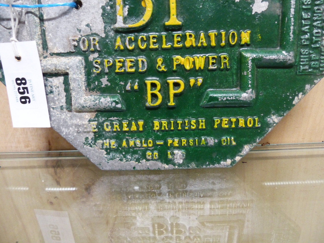 A GREEN AND YELLOW PAINTED HEXAGONAL ALUMINIUM BP ADVERTISING PLAQUE, THE PETROL THAT DOES 3 MILES A - Image 5 of 7