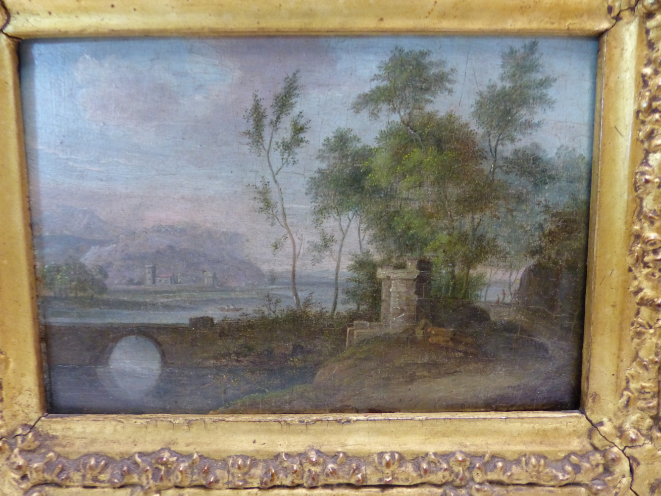 OLD MASTER SCHOOL. AN ITALIANATE RIVER LANDSCAPE WITH FOREGROUND BRIDGE, OIL ON PANEL. 10 x 14. - Image 3 of 10