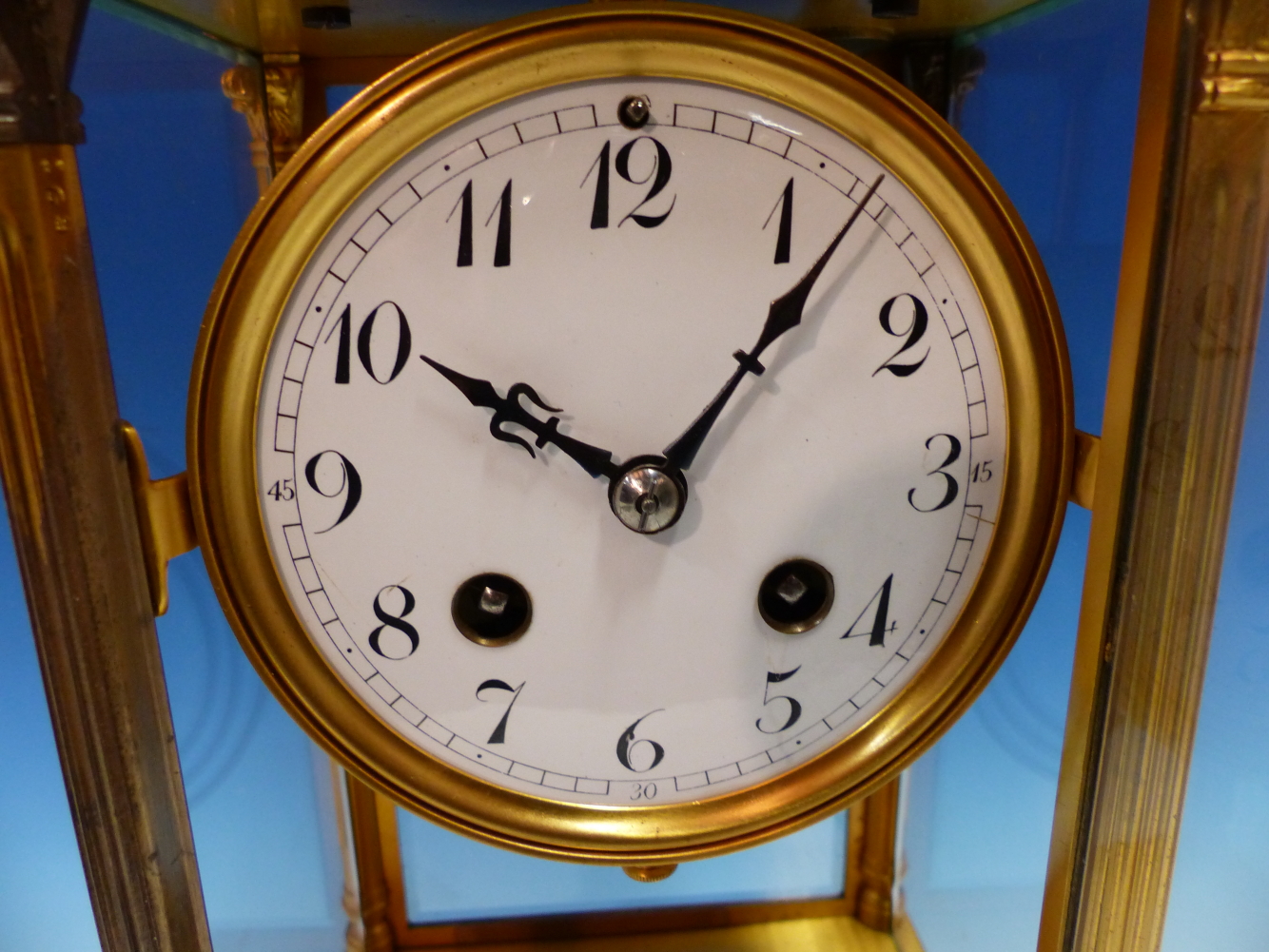 A FRENCH GILT METAL MOUNTED BEVELLED GLASS CASED MANTEL CLOCK STRIKING ON A COILED ROD, THE - Image 11 of 18