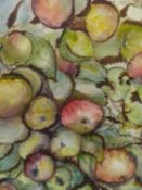 20th/21st.C. SCHOOL. PLUMS AND APPLES, SIGNED INDISTINCTLY, WATERCOLOUR. 48 x 38cms