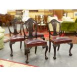 A GOOD SET OF TWELVE ANTIQUE GEORGIAN STYLE MAHOGANY DINING CHAIRS WITH SHIELD BACKS, LEATHER OVER