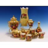 A COLLECTION OF AYNSLEY ORCHARD GOLD FRUIT DECORATED BLUSH WARES.