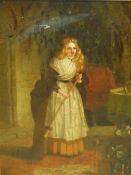 19th.C.ENGLISH SCHOOL. THE DOMESTIC GODDESS, OIL ON BOARD. 56 x 43cms.