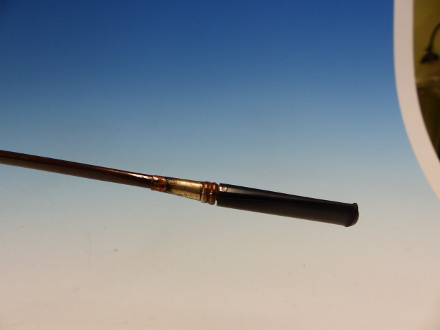 A GREEN LEATHER CASED CHURCHWARDEN PIPE, THE BRIAR BOWL AND QUILL STEM WITH PLATE ON COPPER MOUNTS. - Image 4 of 5