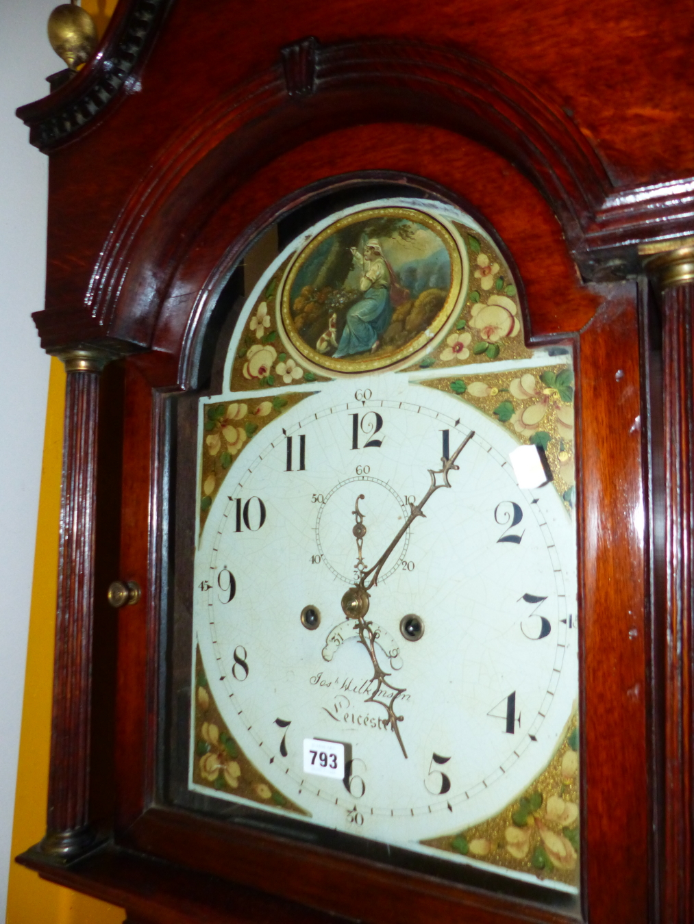 A 19th.C.OAK AND MAHOGANY LONG CASE CLOCK WITH PAINTED 12" DIAL, ARCH TOP DIAL SIGNED WILKINSON, - Image 2 of 8