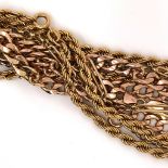 THREE 9ct GOLD CHAINS TO INCLUDE A 63cm ROPE STYLE, A 52cm CURB, AND A 59cm FETTER CHAIN. GROSS