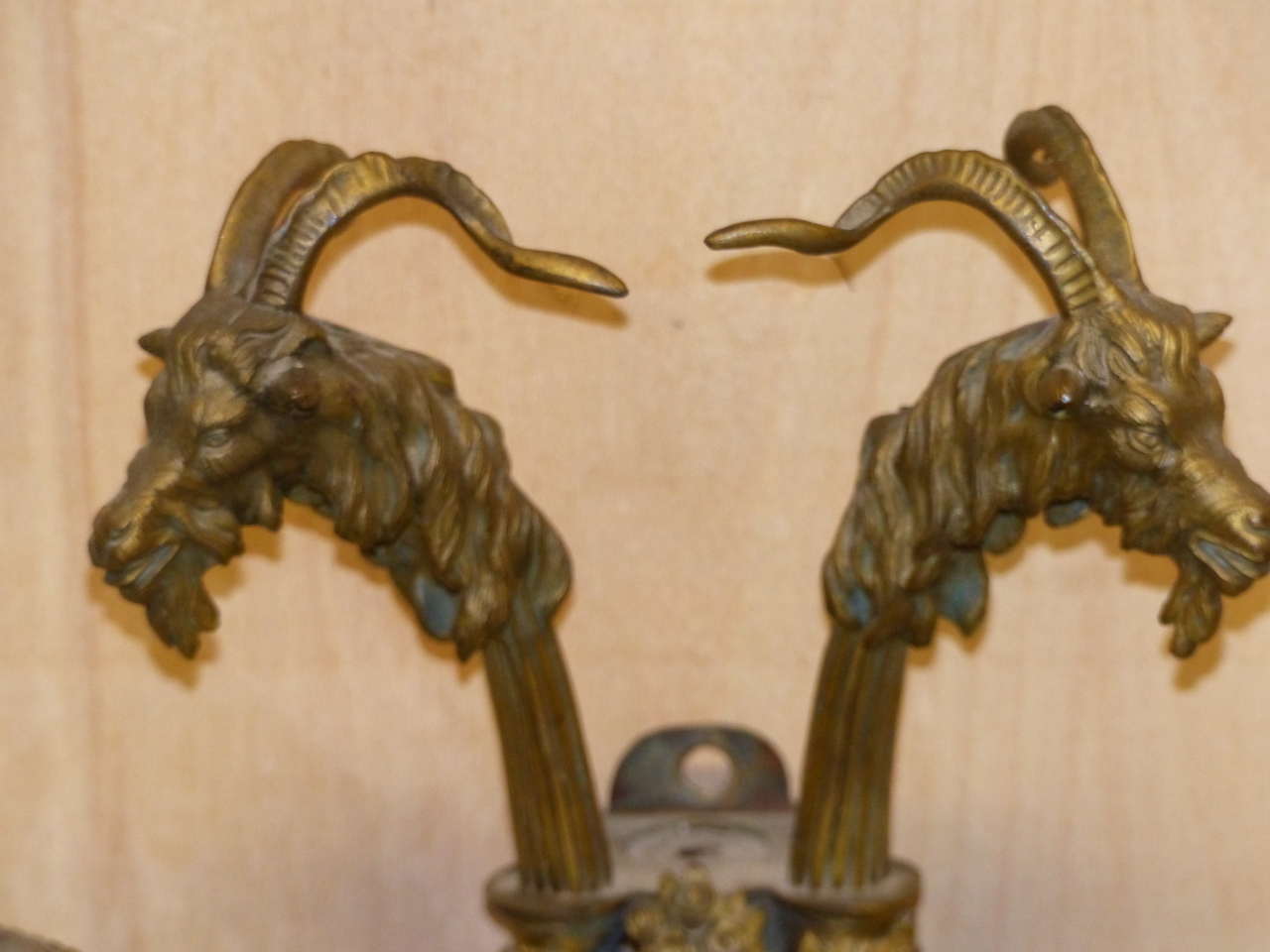 A PAIR OF ORMOLU TWO BRANCH WALL LIGHTS TOGETHER WITH A HANDBELL, THE FORMER WITH BACK PLATES TOPPED - Image 2 of 12