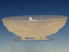 G VALLON MADE IN FRANCE, AN OPALESCENT GLASS BOWL WITH THE EXTERIOR MOULDED IN RELIEF WITH THREE