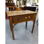 A GEORGIAN OAK SIDE TABLE, THE RECTANGULAR TOP OVER AN APRON DRAWER, C-BRACKETS JOINING THE