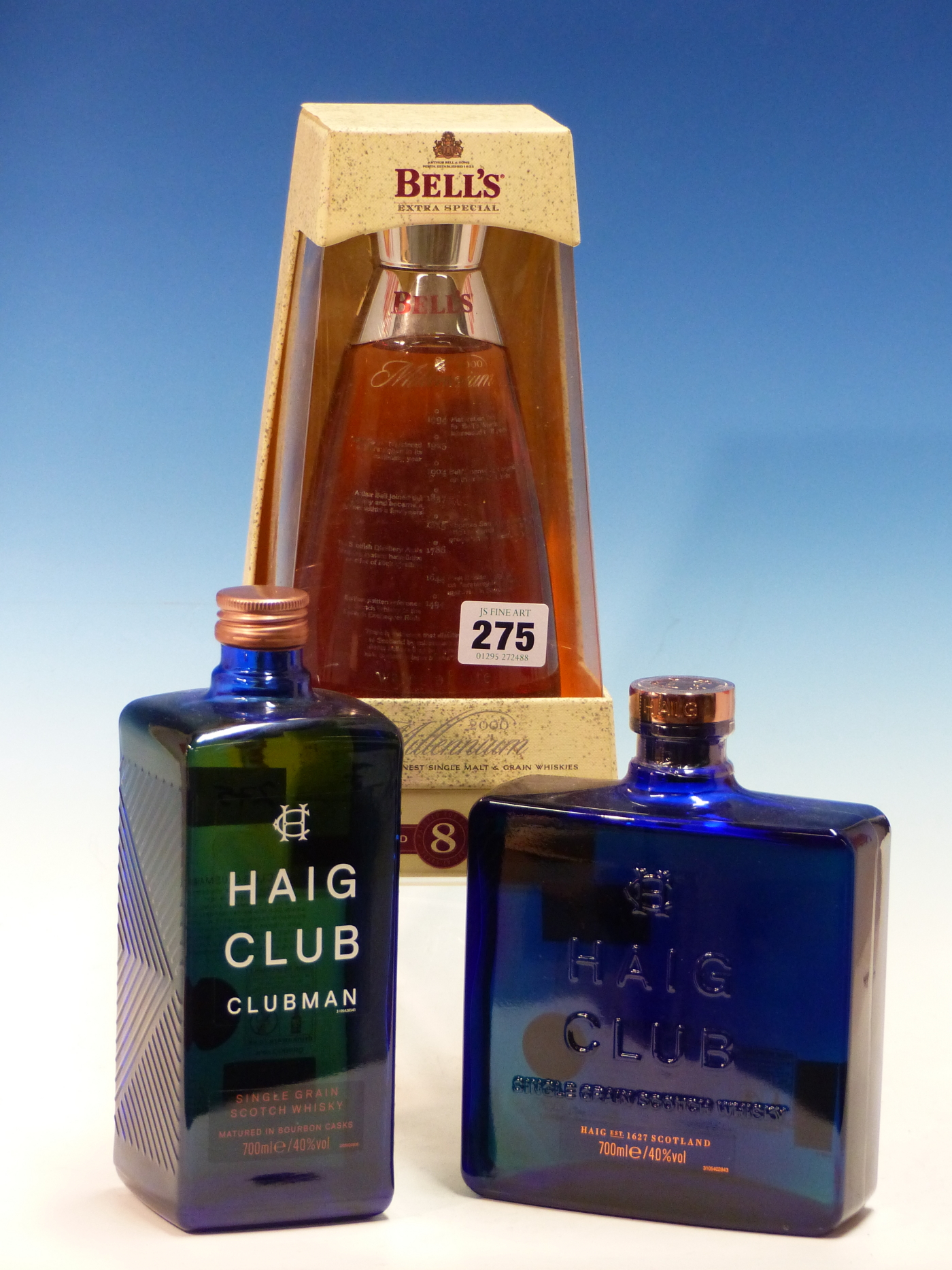 WHISKY. BELLS MILLENIUM EDITION, 1 x BOTTLE TOGETHER WITH HAIG CLUB 2 x BOTTLES. (3)