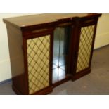 A REGENCY STYLE ROSEWOOD INVERTED BREAKFRONT SMALL SIDE CABINET WITH RECESSED MIRROR FLANKED BY