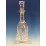 A BOXED WATERFORD GLASS DECANTER AND STOPPER.