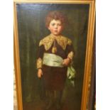HARRY BALDRY. (1866-1890) THE PAGE BOY, SIGNED AND DATED 1887, OIL ON CANVAS. 124 x 67cms.