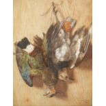 ELLA G.BROWN. LATE 19th.C.ENGLISH SCHOOL. TWO STILL LIFES OF GAME BIRDS, SIGNED AND DATED 1889 &