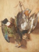 ELLA G.BROWN. LATE 19th.C.ENGLISH SCHOOL. TWO STILL LIFES OF GAME BIRDS, SIGNED AND DATED 1889 &