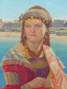 ALEX McLELLAN. (1872-1957) A MEDITERRANEAN BEAUTY, SIGNED OIL ON BOARD. 48 x 44cms.