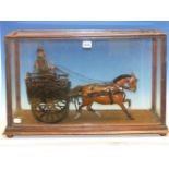 A HAND MADE MODEL OF A CART AND DRIVER PULLED BY A BAY HORSE, by GEORGE IVORY 1892 WITH MAKERS LABEL