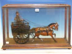 A HAND MADE MODEL OF A CART AND DRIVER PULLED BY A BAY HORSE, by GEORGE IVORY 1892 WITH MAKERS LABEL