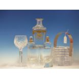 WATERFORD, ROSENTHAL, ST LOUIS AND OTHER CLEAR GLASS TO INCLUDE, A GILT CARAFE, AN ICE BUCKET AND