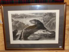 AFTER SIR EDWIN LANDSEER, A VINTAGE FOLIO PRINT, OTTERS ON A RIVER BANK. 52 x 77cms.