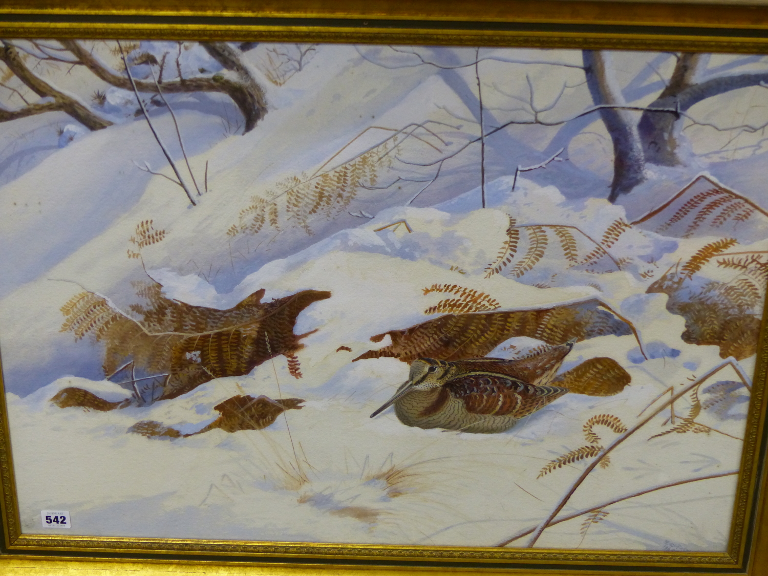 PHILIP RICKMAN. (1891-1982) ARR. WOODCOCKS IN SNOW, SIGNED AND DATED WATERCOLOUR WITH GALLERY - Image 2 of 16