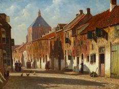 JAN WEISSENBRUCH. (1824-1880) A DUTCH STREET SCENE, SIGNED OIL ON CANVAS. 35 x 44cms.