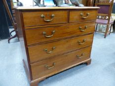 A GEORGIAN MAHOGANY CHEST OF TWO SHORT AND THREE GRADED LONG DRAWERS ON BRACKET FEET. W 97 x D 52