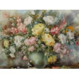 20th/21st.C.ITALIAN SCHOOL. SUMMER FLOWERS, SIGNED INDISTINCTLY AND INSCRIBED VERSO, OIL ON