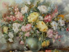 20th/21st.C.ITALIAN SCHOOL. SUMMER FLOWERS, SIGNED INDISTINCTLY AND INSCRIBED VERSO, OIL ON