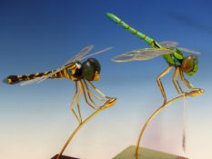 TWO NICHOLAS J BERRY DRAGONFLY MODELS IN METAL WOOD AND PLASTIC. H 24cms