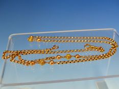 A VICTORIAN 9CT ROSE GOLD BELCHER AND BEAD NECKLACE, LENGTH 76cms, WEIGHT 15grms.