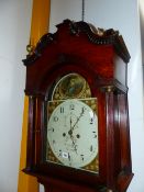 A 19th.C.OAK AND MAHOGANY LONG CASE CLOCK WITH PAINTED 12" DIAL, ARCH TOP DIAL SIGNED WILKINSON,