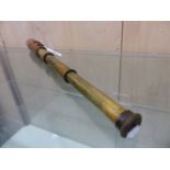 THE ONTARIO HUGHES-OWENS CO. LTD LEATHER MOUNTED BRASS THREE DRAW TELESCOPE, THE OBJECTIVE. Dia.