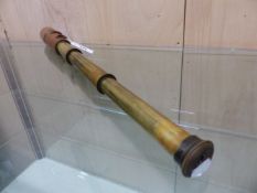 THE ONTARIO HUGHES-OWENS CO. LTD LEATHER MOUNTED BRASS THREE DRAW TELESCOPE, THE OBJECTIVE. Dia.