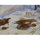 PHILIP RICKMAN. (1891-1982) ARR. WOODCOCKS IN SNOW, SIGNED AND DATED WATERCOLOUR WITH GALLERY