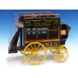 A SCALE MODEL HORSE DRAWN OMNIBUS PAINTED WITH THE LONDON ROUTES BETWEEN THE WINDOWS. W 47cms.