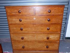 A LATE VICTORIAN MAHOGANY CHEST BY HEAL & SON, LONDON WITH TWO SHORT AND THREE LONG GRADUATED