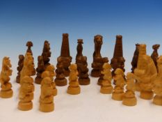 ATTRIBUTED TO VINCENZO FIGLIO, VAL GARDENA, A 1920'S LIMEWOOD ANIMALIER CHESS SET, THE KINGS. H