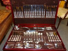 A LARGE TUDOR CROWN, SHEFFIELD CANTEEN OF SILVER PLATED CUTLERY FOR TWELVE PLACE SETTINGS PLUS