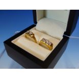 AN 18ct GOLD TWO STONE BRILLIANT CUT DIAMOND CLAW SET RING FINGER SIZE M, TOGETHER WITH A THREE