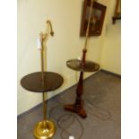 AN ANTIQUE AND LATER MAHOGANY AND BRASS STANDARD LAMP TOGETHER WITH A BESPOKE BRASS STANDARD LAMP,