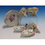 A COLLECTION OF GERMAN PORCELAINS, TO INCLUDE: A PAIR OF WALL BRACKETS. H 10cms. A PAIR OF FLORAL