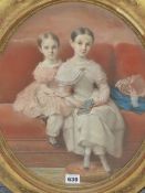 P.JOURDY (1805-1856) AN OVAL PORTRAIT OF TWO GIRLS, SIGNED PASTEL. 42 x 34cms.