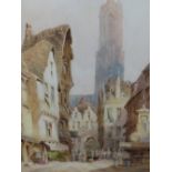 W.ALLEN. LATE 19th.C.ENGLISH SCHOOL. A CONTINENTAL TOWN VIEW, SIGNED WATERCOLOUR.