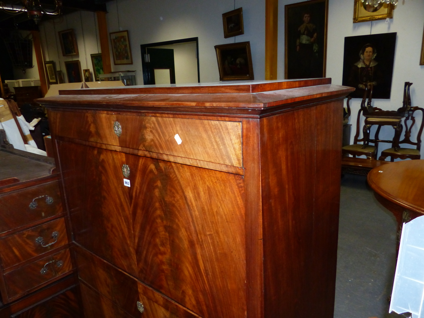 A 19th.C.FRENCH FLAME MAHOGANY FALL FRONT SECRETAIRE CABINET WITH FITTED INTERIOR AND FOUR LONG - Image 3 of 13