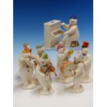 EIGHT ROYAL DOULTON SNOWMAN MUSICIANS AND A PIANO. H 14.5cms