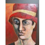 ISAACSON. ARR. 20th/21st.C. PORTRAIT OF A LADY WEARING A RED HAT, SIGNED AND DATED 2000, OIL ON